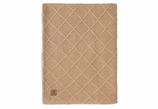 Jollein Deken Wieg 75x100cm Check Knit – Biscuit/Teddy Fleece